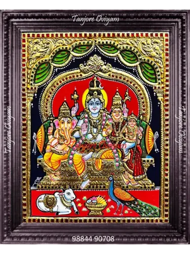 Authentic Tanjore painting of Shiva family Shiva Parivar gold foil traditional artwork